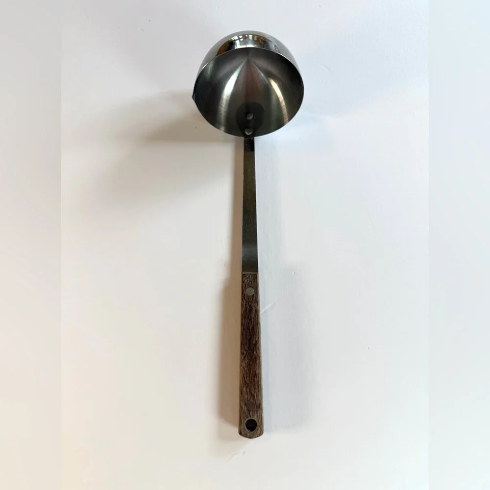 Vintage Kitchen Japan Stainless Steel 11” Spout Ladle w/ Wood Handle